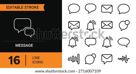 Versatile set of 16 line icons for messaging, chat