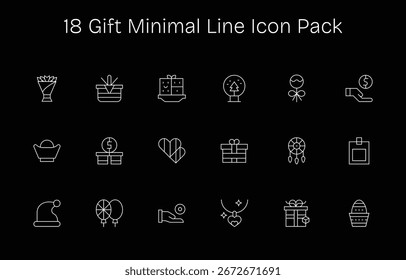 A versatile set of 18 Minimal Line vector icons focused on Gift, ideal for mobile and web applications.