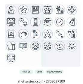 A versatile set of 25 Regular Line vector icons focused on Good, ideal for mobile and web applications.