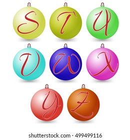 Versatile set of alphabet symbols on Christmas balls.