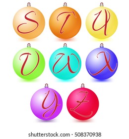 Versatile set of alphabet symbols on Christmas balls.