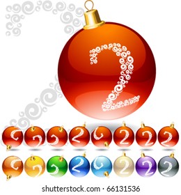 Versatile set of alphabet symbols on Christmas balls. Letter 2