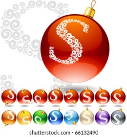 Versatile set of alphabet symbols on Christmas balls. Letter s