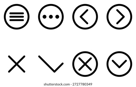 Versatile set of black outline icons for web and app UI. Featuring navigation, menu, and action symbols, its perfect for creating a clean, professional, and intuitive user experience.