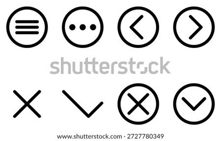 Versatile set of black outline icons for web and app UI. Featuring navigation, menu, and action symbols, its perfect for creating a clean, professional, and intuitive user experience.