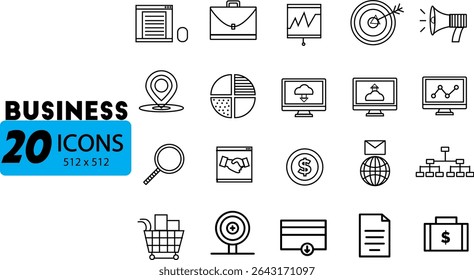 Versatile set of business icons. Ideal for websites, apps, presentations, and marketing materials. Clean, modern, and easily customizable.