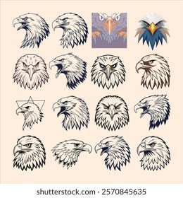 A versatile set of eagle head logo silhouette vector illustrations, perfect for branding, graphic design, and digital projects. High-quality, editable, and suitable for various creative needs.
