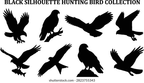 A versatile set of eight black raptor silhouettes featuring various species in flight and perched positions. These illustrations are ideal for nature-themed logos, wildlife designs, and hunting graphics.
A versatile set of eight black raptor silhouettes featuring various species in flight and perched positions. These illustrations are ideal for nature-themed logos, wildlife designs, and hunting graphics.
