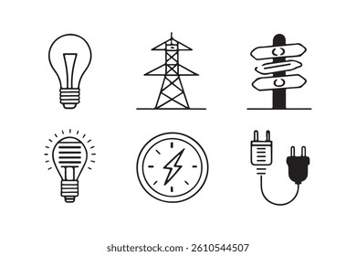  A versatile set of electrical energy icons, ideal for illustrating power concepts in web and mobile applications.