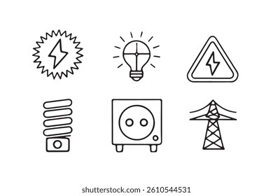  A versatile set of electrical energy icons, ideal for illustrating power concepts in web and mobile applications.