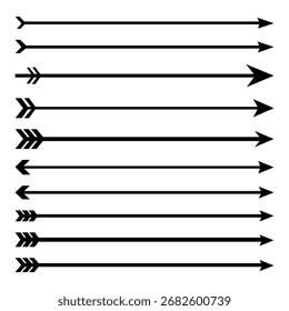 Ein vielseitiger Satz grafischer Pfeile in verschiedenen Stilen, perfekt zum Hervorheben von Informationen, Anzeigen der Richtung oder Hinzufügen von visuellem Flair zu Designs.