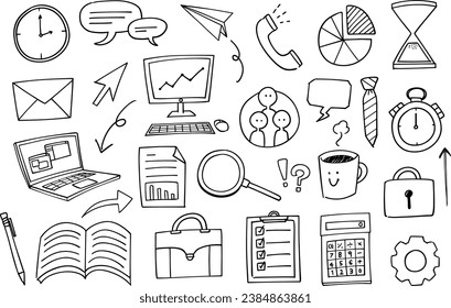 A versatile set of hand-drawn business-themed line illustrations suitable for a variety of uses.