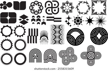 A versatile set of minimalist black and white geometric shapes. Perfect for creating unique logos, posters, illustrations, or patterns