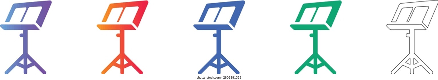 A versatile set of music stand icons presented in vivid gradients and a crisp outline style, perfect for music schools, concert programs, and creative design projects.
