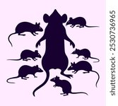 A versatile set of rat and mice silhouettes in various poses. Ideal for wildlife, pest control, or scientific illustrations, this vector pack enhances any design project with detailed rodent imagery.