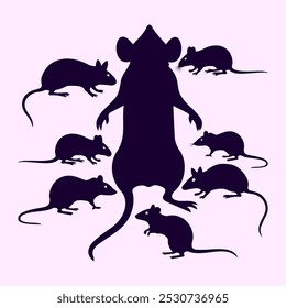 A versatile set of rat and mice silhouettes in various poses. Ideal for wildlife, pest control, or scientific illustrations, this vector pack enhances any design project with detailed rodent imagery.