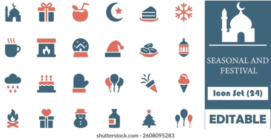 A versatile set of seasonal and festive icons, ideal for creative projects. Clean, minimal designs that highlight cultural celebrations and holiday themes.
