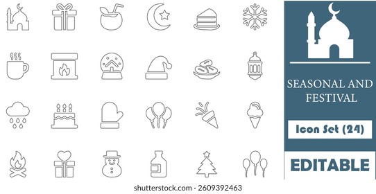 A versatile set of seasonal and festive icons, ideal for creative projects. Clean, minimal designs that highlight cultural celebrations and holiday themes.