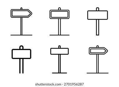 Versátil conjunto de seis iconos minimalistas de señalización en blanco, ideal para indicar dirección, información o tomar decisiones y decisiones en cualquier proyecto.