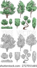 Conjunto versátil de Vectores de vegetación verde y en escala de grises estilizados, con una variedad de especies de árboles y arbustos de jardín cuidados. Diseñada específicamente para la visualización arquitectónica, la planificación paisajística y las ilustraciones de diseño plano, esta colección ofrece formas de plantas orgánicas y estructuradas para aumentar la profundidad espacial y la claridad estética en cualquier proyecto digital.
