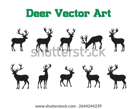 A versatile set of ten silhouetted deer illustrations perfect for various design projects