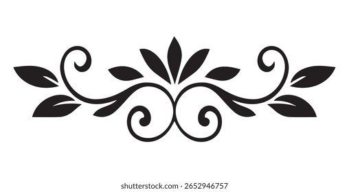 A versatile set of vintage floral design elements featuring decorative black silhouettes of flowers, leaves, and ornate scroll illustrations perfect for patterns, tattoos, and natural art