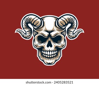 versatile skull head and horn illustration. Ideal for stickers, T-shirt designs, and e-sport logos, this edgy design merges bold aesthetics with versatility for a standout statement.