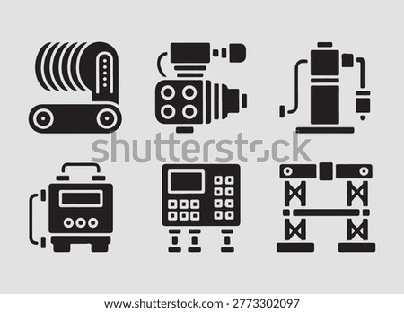 versatile solid icons representing industrial machinery ideal for manufacturing processes factory systems and engineering presentations
