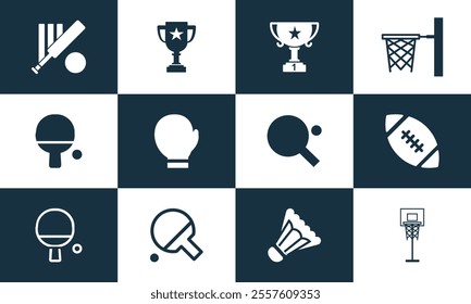 Versatile Sports Icon Set – Trophies, Balls, Medals, and Championship, Symbols