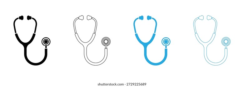 Iconos versátiles del estetoscopio en estilos elegantes de la línea para los proyectos médicos y de la salud