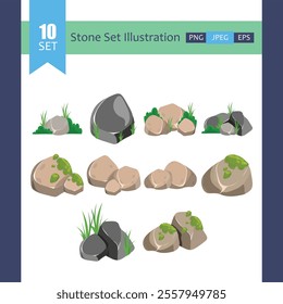 Versatile Stone Set: Realistic Rock Illustrations for Game Design