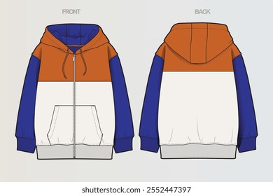 Una colección CAD versátil de sudadera con diseños únicos: estilos extragrandes, recortados, con cremallera, con capucha y cuello redondo con detalles intrincados como estampados llamativos, bloques de colores y detalles texturizados