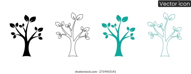 Iconos de árbol versátiles en diferentes colores y estilos de línea para diversas necesidades de diseño