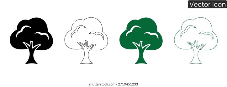 Iconos de árbol versátiles en varios colores y estilos de línea para cualquier proyecto de diseño que necesite un toque natural