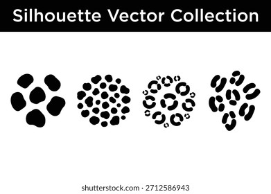 Una colección de Vector versátil de siluetas abstractas de impresión animal, con varias Formas negras irregulares para proyectos de diseño.