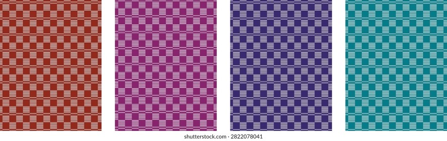 A versatile vector collection featuring four color variations (rust red, magenta, deep purple, and teal) of a seamless geometric dashed-line pattern. Designed with a clean, minimalist pixel-grid style, these repeating abstract textures are ideal for textile prints, digital paper, web backgrounds, packaging design, book covers, and modern branding assets.

#seamlesspattern #geometricpattern #vectortexture #patterncollection #minimalistdesign #abstractbackground #textiledesign #repeatingpattern #surfacepattern #vectorgraphics