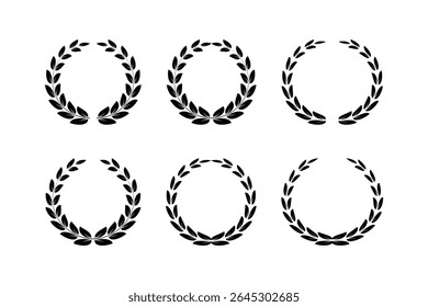 A versatile vector collection of six distinct laurel wreath designs, perfect for symbolizing victory, achievement, honor, and classic elegance in various projects.
