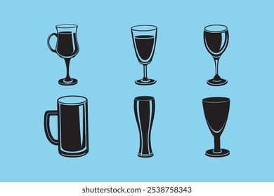 Un archivo de Vector versátil con siluetas de vasos de beber, ideal para productos digitales y Diseño gráfico. Perfecto para crear gráficos, menús y marcas con temas de bebidas.