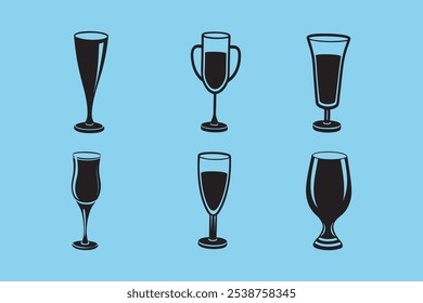 Un archivo de Vector versátil con siluetas de vasos de beber, ideal para productos digitales y Diseño gráfico. Perfecto para crear gráficos, menús y marcas con temas de bebidas.