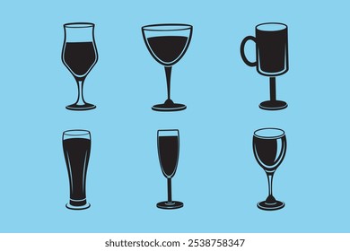 Un archivo de Vector versátil con siluetas de vasos de beber, ideal para productos digitales y Diseño gráfico. Perfecto para crear gráficos, menús y marcas con temas de bebidas.