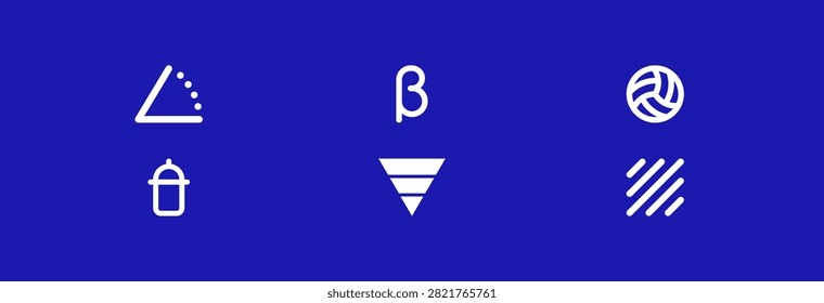 Versatile vector icon set featuring abstract geometric figures beta symbol sports balls and structured filter designs. These clean graphic assets are ideal for educational platforms technical documents mathematical applications software interfaces and creative presentations requiring distinct visual marks.
