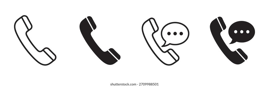 Iconos vectoriales versátiles que ilustran la comunicación telefónica, incluidas las llamadas entrantes y salientes y los mensajes. Perfecto para Web, diseño App o gráficos de negocios.