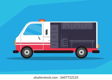 Versatile vector illustration of an ambulance showing the van interior