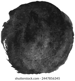Versatile vector illustration of a black watercolor circle stain, offering a unique brushstroke effect. Use it as a standalone element or as a frame overlay for added impact