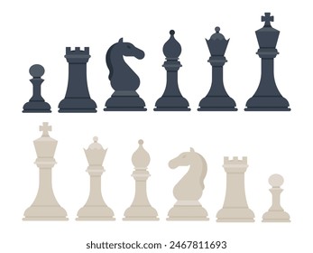 A versatile vector illustration featuring a set of black and cream-colored chess pieces on a clean white background