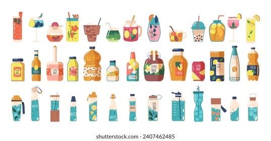 Versatile Vector Set Of Bottles, Cups And Jars, Featuring Modern Designs Suitable For Various Purposes