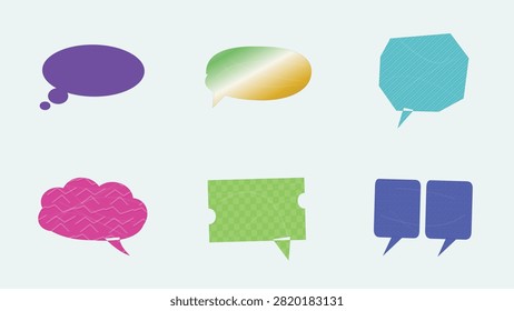 A versatile vector set of colorful speech and thought bubbles featuring unique shapes, patterns, and gradients. Includes oval thought clouds, geometric frames, paper-cut styles, and double chat boxes in vibrant purple, pink, green, yellow, and blue shades. Ideal for comic books, social media graphics, web banners, promotional labels, and UI UX design.
#SpeechBubble #ThoughtBubble #VectorArt #GraphicDesign #ComicBubbles #TextFrame #ChatBox #DesignElements #CreativeVector #DialogBox #Illustration #WebDesign #BannerDesign #SocialMediaGraphics #VectorGraphics