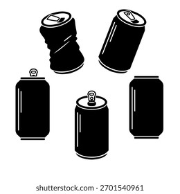 Um versátil conjunto vetorial de latas estilizadas, bem isoladas em um fundo branco. Esta coleção minimalista é perfeita para maquetes de marca, anúncios de supermercado ou projetos de embalagem de produtos