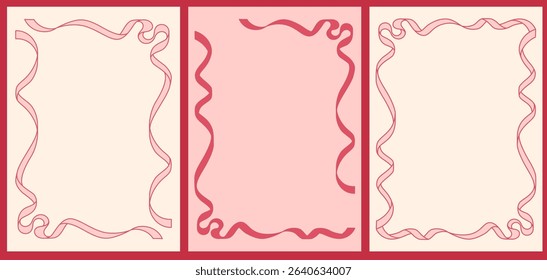 Versatile vintage frame template set. Elegant ribbon designs. Background set for greeting cards, invitations, and romantic-themed events