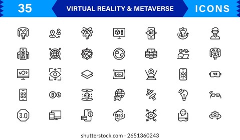 VR versátil e ícones metaversos. Gráficos de última geração para realidade aumentada, mundos virtuais e interação digital